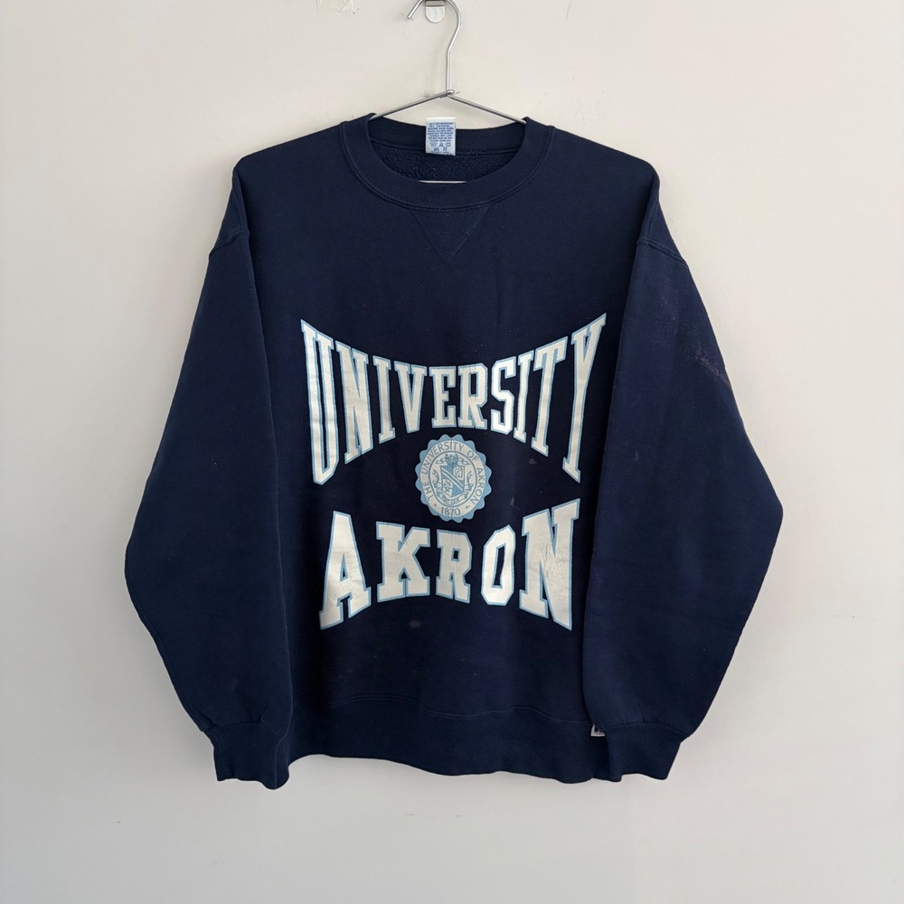 Vintage Russell Athletic University of Akron Sweatshirt Navy Blue XL USA Made